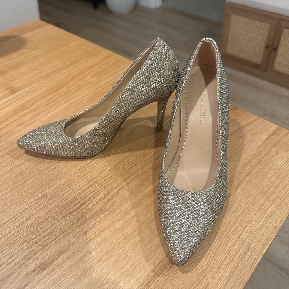 COACH Addie Pump Gold Glitter Heels - Picture 5 of 9